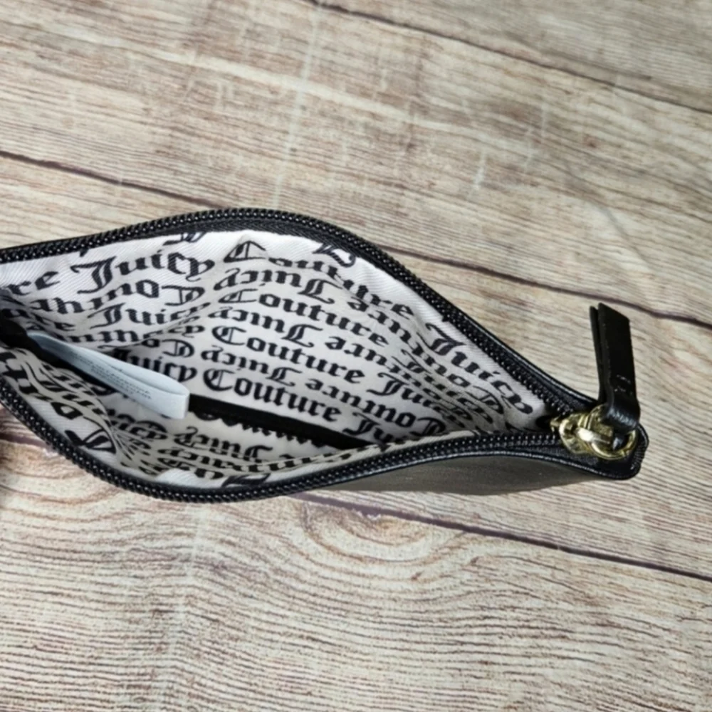 Juicy Couture black faux leather cosmetic clutch bag